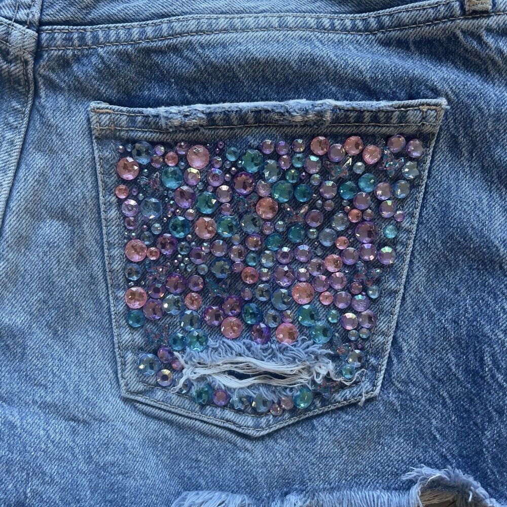 Free People We The Free Jean Shorts Cut Off Distressed Button Fly Size 31"W Y2k - Picture 5 of 9